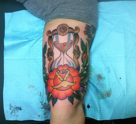 Rose and Hourglass Tattoo done by Tony Sellers