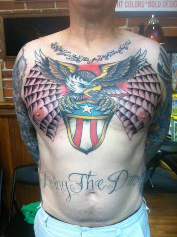 Traditional Chest Tattoo done by Tony Sellers